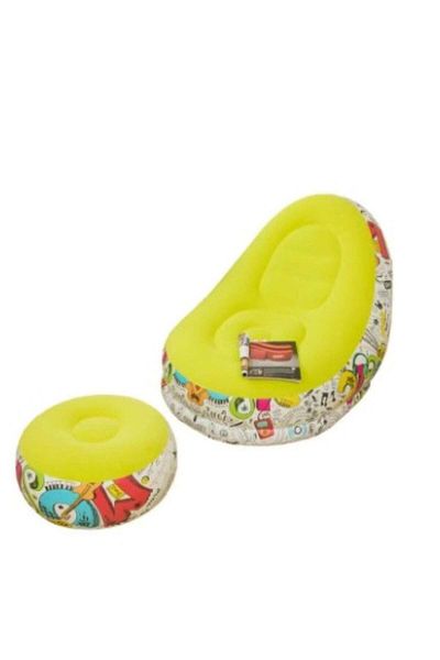huitich Yellow Graffiti Inflatable Lounge Chair with Ottoman