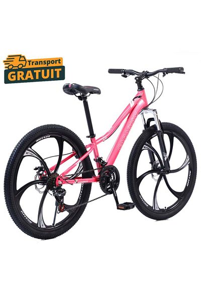 OEM Bicicletă Fulger by Caraiman, roți de 26 inch, cadru din oțel, frâne pe disc, roz, BC57