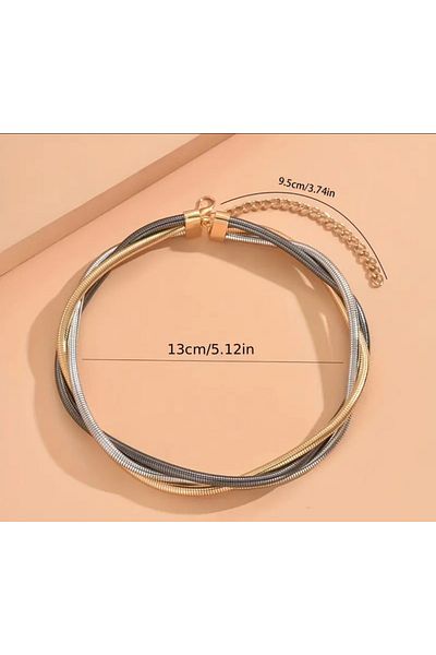 materialist Three Color Twisted Snake Chain Choker Necklace – Gold, Silver, Anthracite Metallic Sparkle