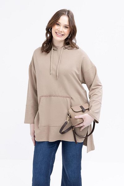 ALLDAY Mink-Kangaroo Pocket Stripe Lace Lycra Large Size Sweat