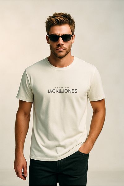 Jack & Jones Ανδρικό μπλουζάκι με λογότυπο Crew Neck σε λευκό χρώμα