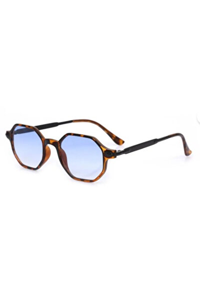 Merand Octagonal Tortoise Sunglasses with Light Blue Glass – Unisex Retro Model