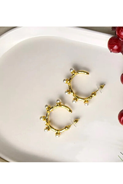 materialist Altın Kaplama İncili Modern Halka Küpe