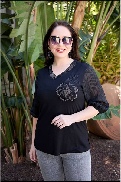 PARKDERİN Plus Size, Soft Textured, Stone Detail, Combed Cotton Fabric Bluz