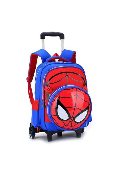 huitich Blue Spider-Man Style Rolling Trolley School Bag