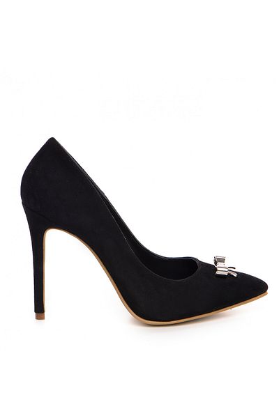 Vanilla Days Stiletto shoes with thin suede heel and silver accessories
