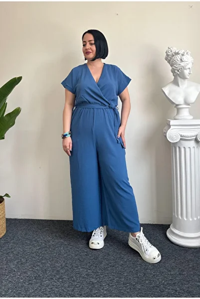 Vio Moda Büyük Beden Ayrobin Jumpsuit