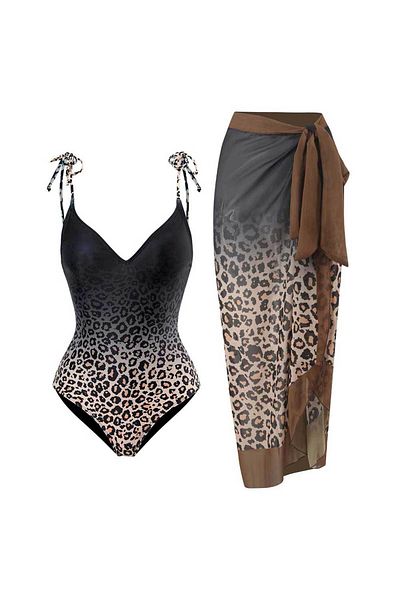 Eros Zone Premium One Piece Swimsuit With Matching Skirt, Leopard Print, Size S, Leopard Mirage