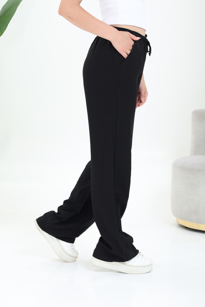 Pientro Linen Mixed Loose Cut Black Pants