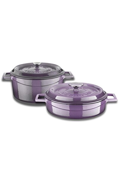 Organik Hayat Dostu Lava Casting Round Deep and Shallow 5 Piece Pot Set with Wooden Spoon Gift