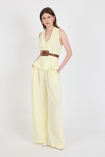 Rays Yellow Vest Belted Trousers Suit 5254