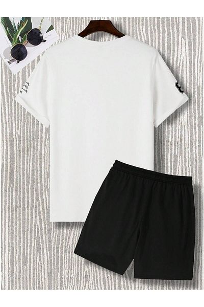 PENTHİLUS Men's Summer Casual Short Sleeve Logo Printed T-Shirt and Shorts Set