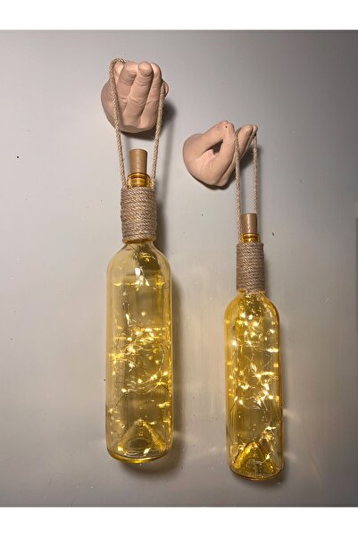 Mes Reves El Figürlü Duvar Lambası – PİLLİ LED Işıklı Dekoratif Vitray Boyalı Cam Şişe Aydınlatma | Vintage E