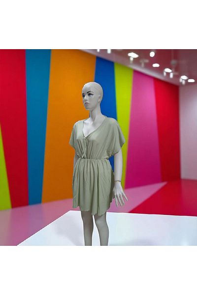 LEX Women's Pareo Dress Green Color Burumuch Fabric Can Be Used Everyday and on the Beach Standard Size