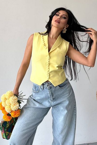 spirituel Women's Vest Short Stylish Button Detailed Jacket Collar Sleeveless Vest