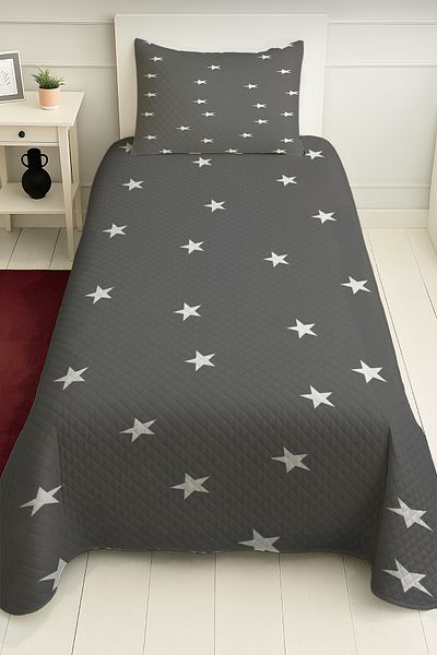 PRINTOPIA Gray White Stars Patterned Single Pique Set