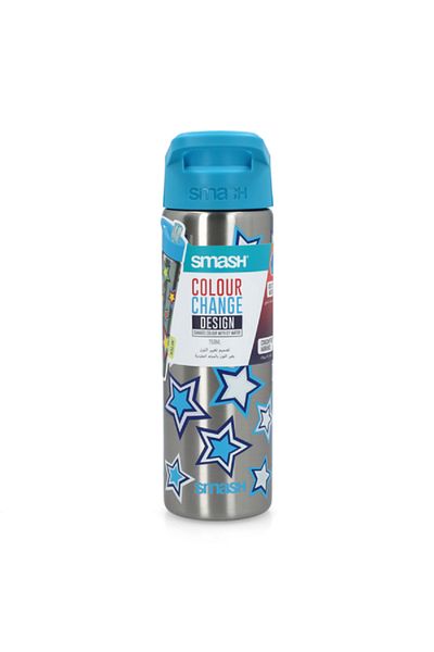 Smash Star Printed Stainless Steel Color Changing Water Bottle Silver and Blue 750ml