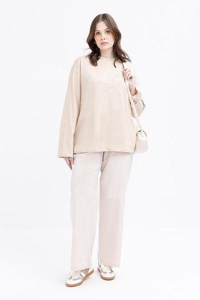 ALLDAY Μακρυμάνικο μπλουζάκι με κέντημα Stone-Flower Plus Size