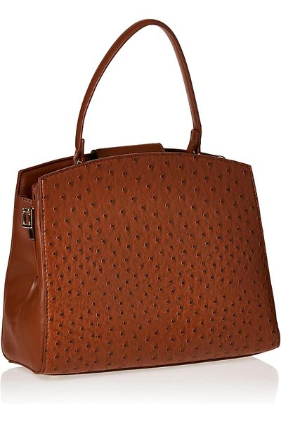 AMICA Beronia Women’s Ostrich Textured Leather Satchel Handbag with Detachable Shoulder Strap
