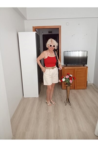 Butik Yeni sezon şehir boy kemerli , rahat kalıp keten şort