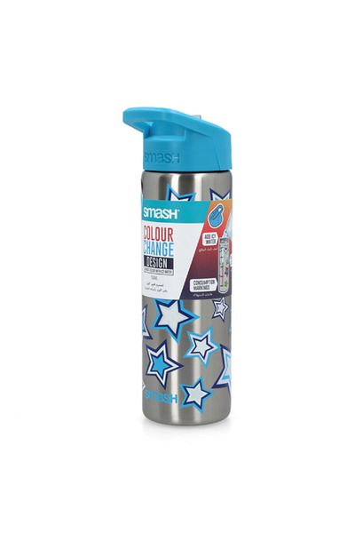 Smash Star Printed Stainless Steel Color Changing Water Bottle Silver and Blue 750ml