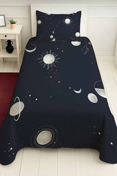 PRINTOPIA Navy Blue Galaxy Patterned Single Boy's Pique Set