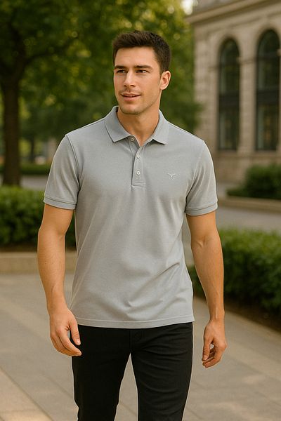 Maccali Men's Slim Fit Short Sleeve Basic Gray Polo Neck T-Shirt