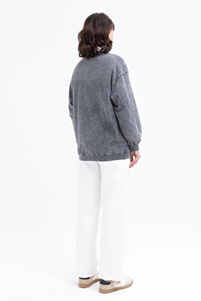 ALLDAY Siyah-Önü Nakış Detaylı Sweat