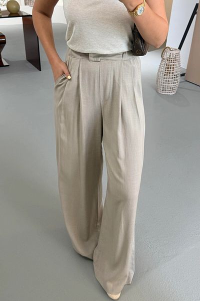 Suzi Linen Mixed Trousers with Elastic Waist 4S169