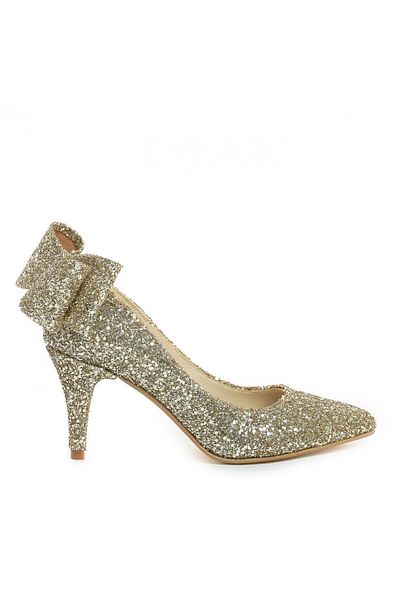 Vanilla Days Cleopatra low heel stiletto shoes, gold glitter