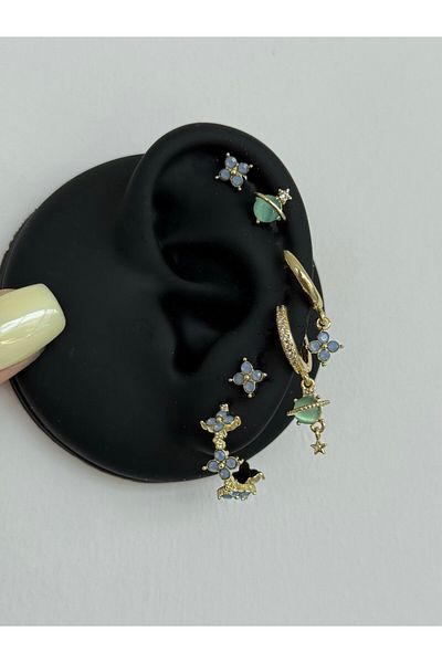 h&b design jewel طقم أقراط من الفولاذ الأزرق مكون من 6 قطع