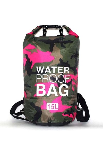 huitich 15L Camouflage Rose Red Double-Strap Waterproof Outdoor Sport PVC Bag