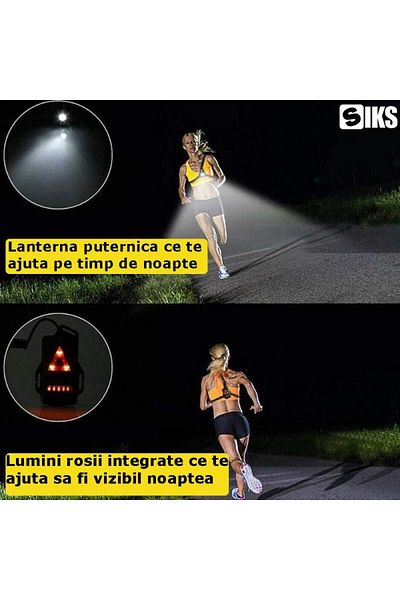 SIKS Led Flashlight For Running, With Elastic Harness, Rechargeable, USB Included, Black