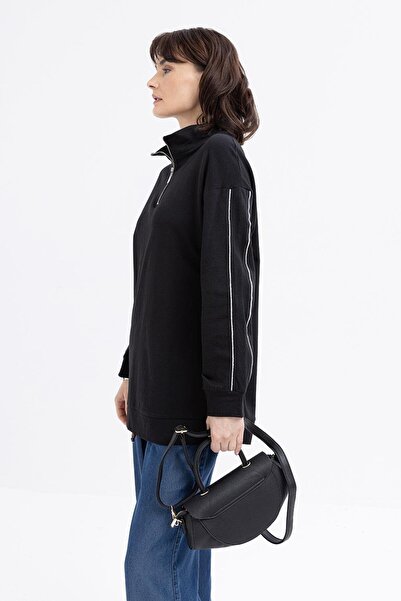 ALLDAY Siyah-Arabiyeli Fermuarlı Likralı Sweat