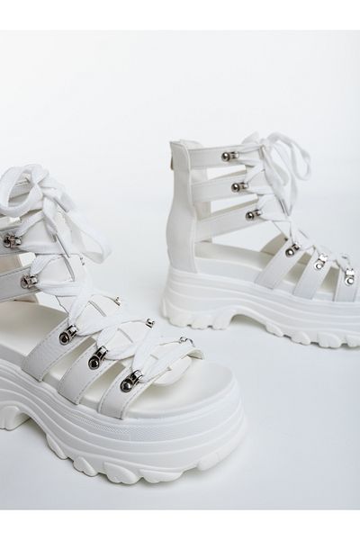 Kalapod Women's white platform sandals made of eco-leather Escava