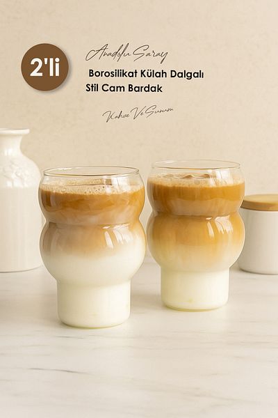 Anadolu Saray 2Pcs Heat Resistant Borosilicate Cone Wavy Style Glass Cup |   Coffee and Presentation Cup