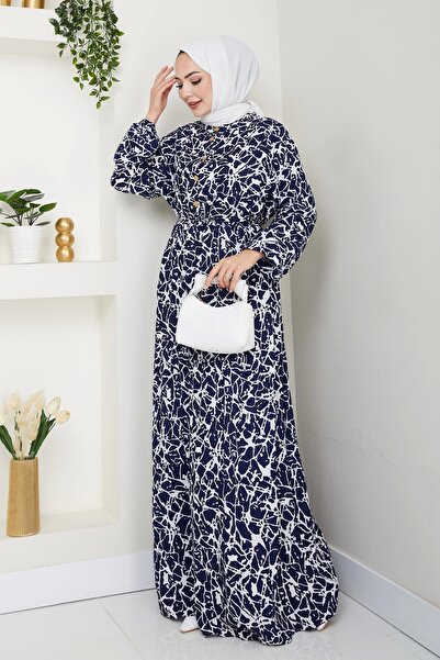 Moda MSK Φόρεμα με μοτίβο μισού κουμπιού μπλε