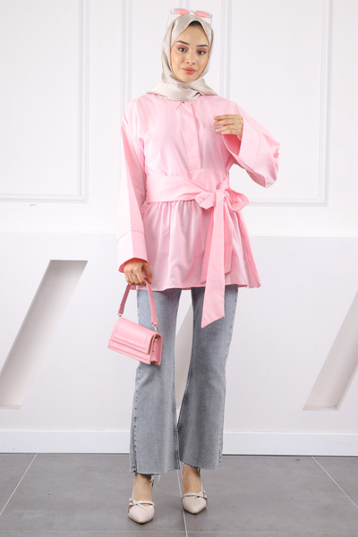 İmajButik Pembe Bel Kuşaklı Tunik