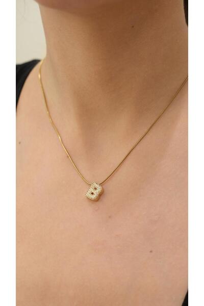 Jerie Gold Minimal Taşlı B Harf Çelik Kolye