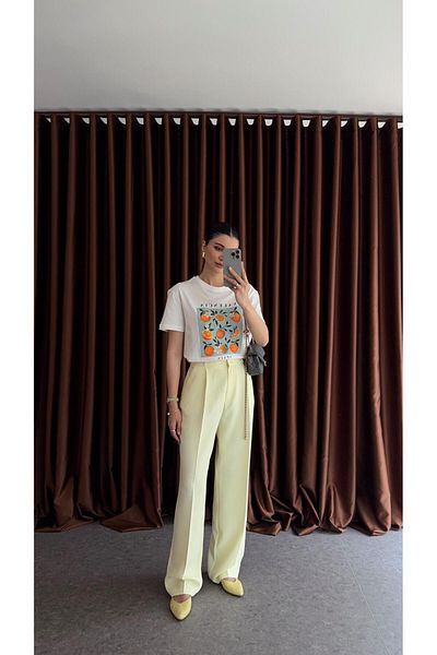 HAZELANNA Butter Yellow Tok Texture Premium Palazzo