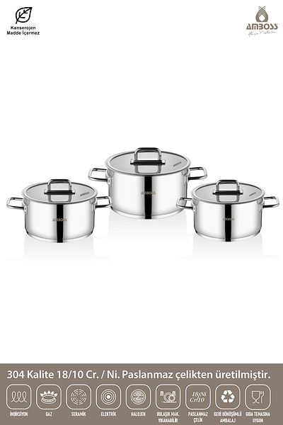 Amboss Nova 6 Piece Stainless Steel Cookware Set with Glass Lid