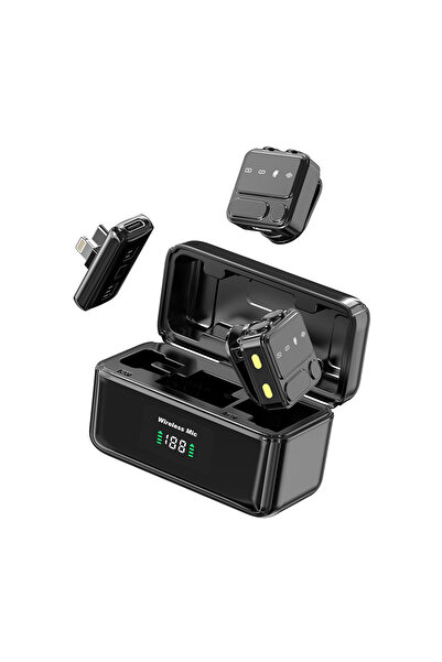 WIWU Wi-WM005 Kablosuz Yaka Mikrofonu 2in1 Type-C ve Lightning Portlu ANC Özellikli Siyah