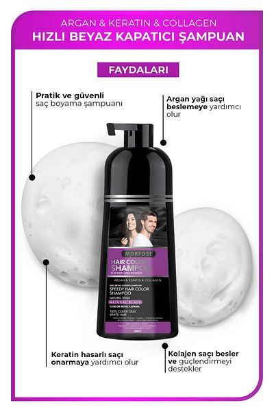 Morfose Black Hair Shampoo Hair Blackening Instant Effect Dye Shampoo 420 ml