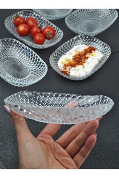 Qualitev 6-Piece Glass Bowl Presentation Boat Plate Appetizer Plate Snack Bowl 15cm- Vera