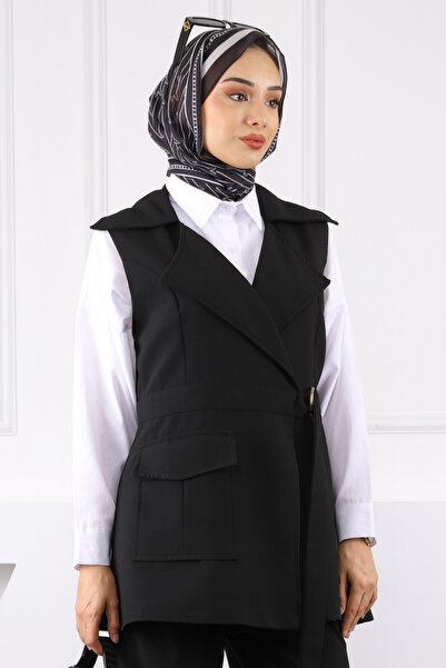 İmajButik Black Belted Vest and Trousers Suit