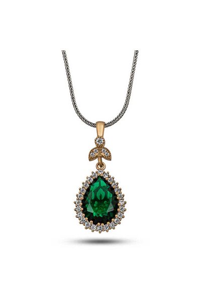 norsary Silver Emerald Stone Hurrem Women's Necklace