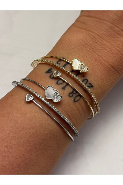 MyladyAccessoriess Zirkon Taş Ve İkili Kalp Detay Kelepçe Gold