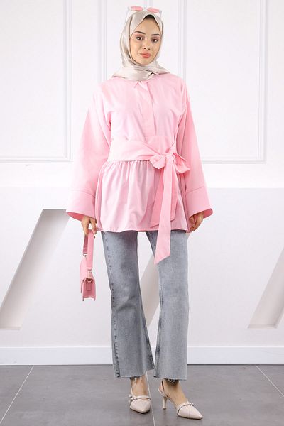 İmajButik Pink Waist Belted Tunic