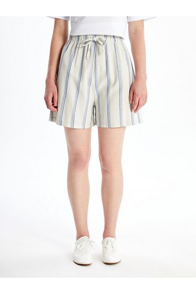 LC Waikiki Striped Linen Look Women's Shorts with Elastic Waist