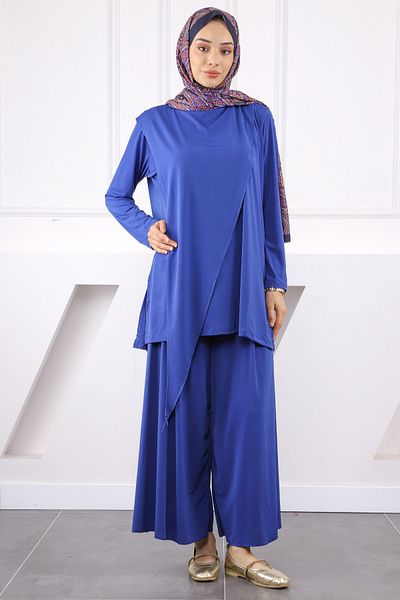 İmajButik Σετ παντελονιού Saks Blue με μπροστινή λεπτομέρεια Sandy Tunik